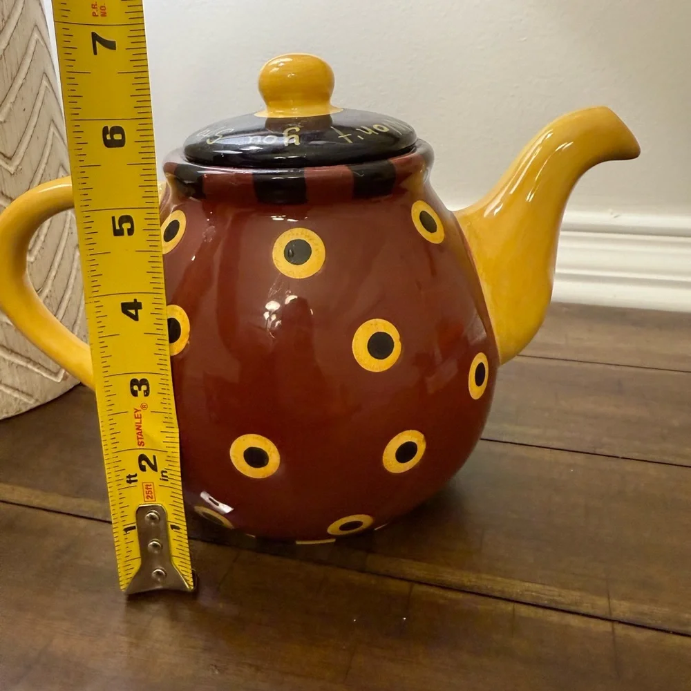 Lang Redware Teapot Dan DiPaolo Folk Art Polka Dot Ceramic